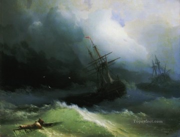 tormentoso Pintura - Barcos en el mar tormentoso 1866 Romántico Ivan Aivazovsky ruso
